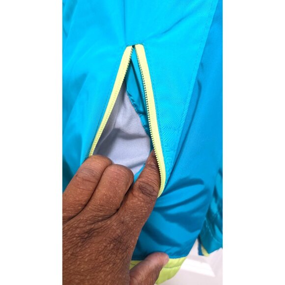 Land's End Kids Hooded Ski Winter Jacket Blue & Lime Green Size 14 - Picture 4 of 8